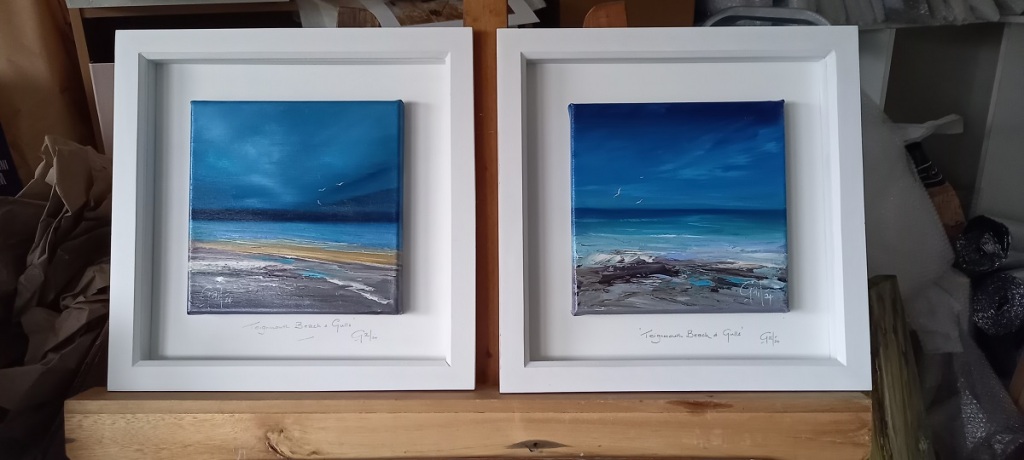 ‘Teignmouth Beach and Gulls’ – 2 new original small oil paintings just released £95 each